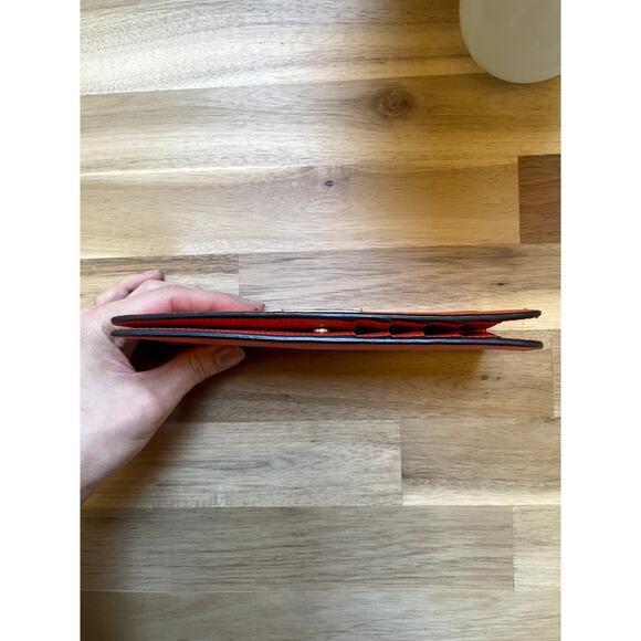 Henri Bendel Fold Snap Button Closure Retro Slim Card Bill Wallet Orange - Picture 11 of 12